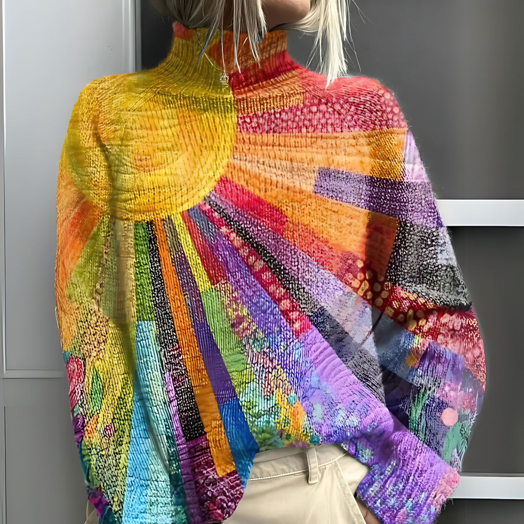 Sterre - Kolorowy Sweter z Golfem